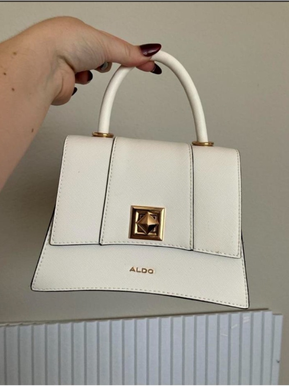 Aldo Ivory Structured Top-Handle Mini Bag with Gold Hardware